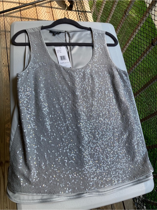Lafayette 148 New York Tops - Lafayette 148 100% Silk Gray Silver Sequin Tank Top Sleeveless Blouse